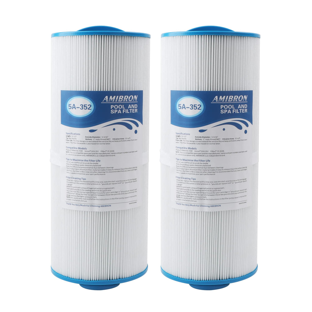 AMIBRON 5CH-352 Replaces Marquis Spa Filter, Compatible With PPM35SC-F2M,FC-0196, Marquis 35, Marquis Spa 20042, 20092, 70-0240, 370-0242, 370-0243, 2" Male Fine Thread 35 sq.ft. Hot Tub Filter 2 Pack