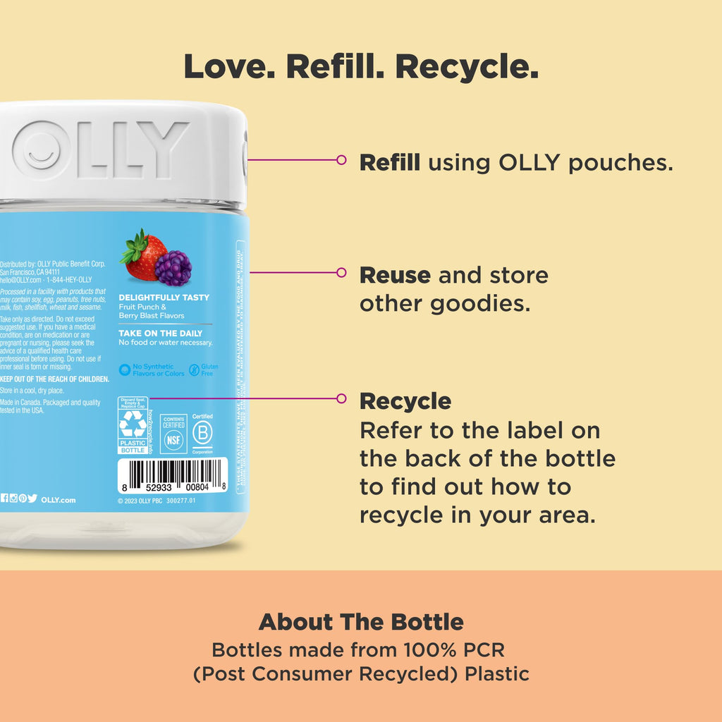 OLLY Kids Multivitamin & Probiotic Gummy, Digestive Support, Vitamins A, D, C, E, B, Zinc, Chewable Supplement, Berry Flavored, 50 Day Supply - 100 Count