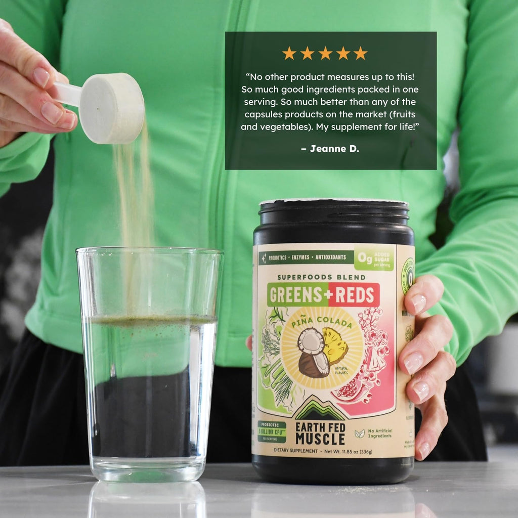 Earth Fed Muscle Greens and Reds Superfoods Blend, Piña Colada – Kale, Spirulina, Wheatgrass & Elderberry – Antioxidant Support, Vitamins & Probiotics – No Artificial Ingredients – 30 Servings
