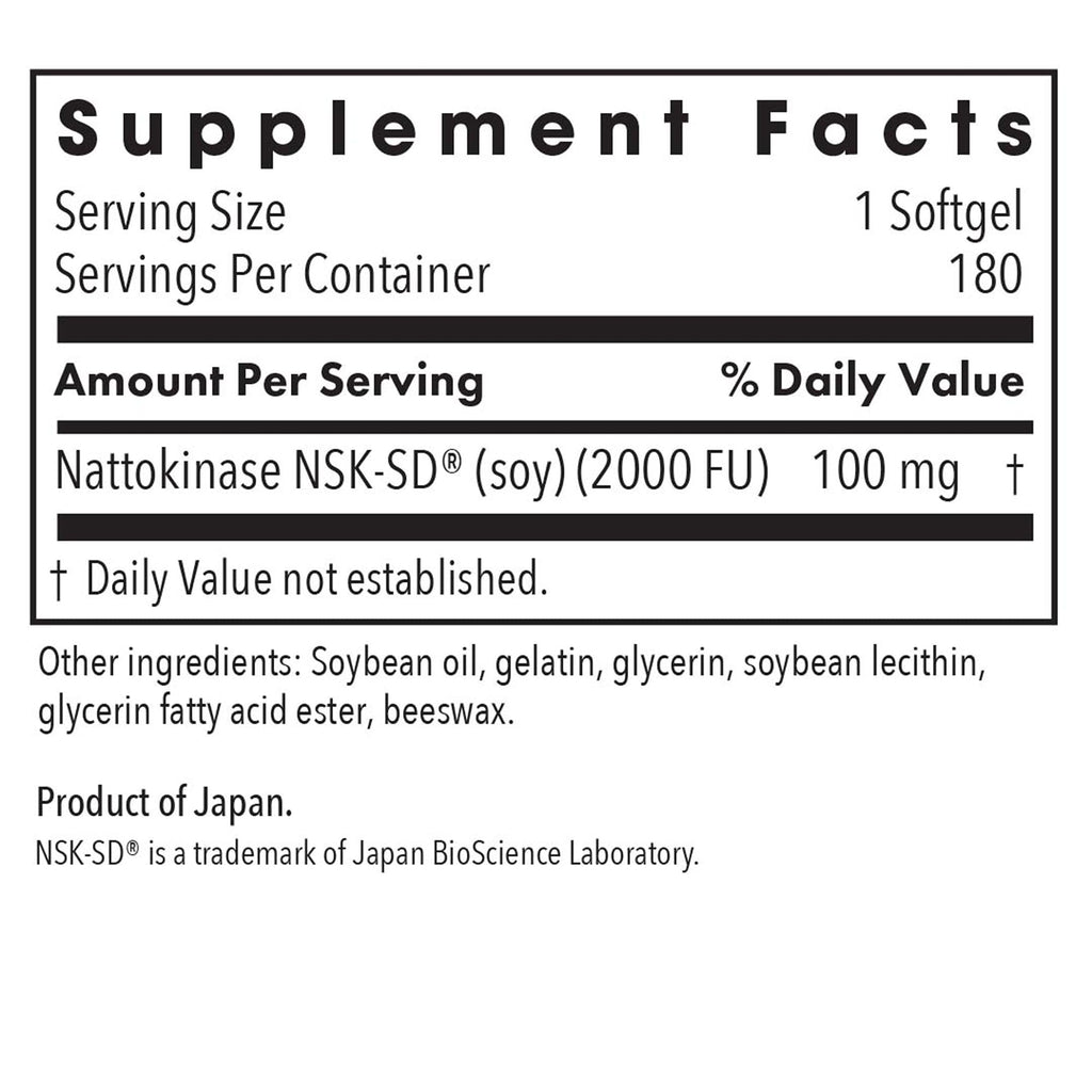 Allergy Research Group ARG Nattokinase 100 mg - Supplement to Support Healthy Circulation - Delivers 100 mg Nattokinase NSK-SD from Fermented Soybeans per Serving - 180 Servings - 180 Capsules