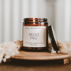 Sweet Water Decor Hello Fall Candle, 9oz Amber Jar, Autumn Scents for Home