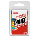 Shout Wipe & Go Instant Stain Remover Wipes, No Wash Required, Safe on Colorfast Washables, Travel & Baby Diaper Bag Essentials, Removes Grass, Coffee, Makeup & More, 4 Wipes (Pack of 1)