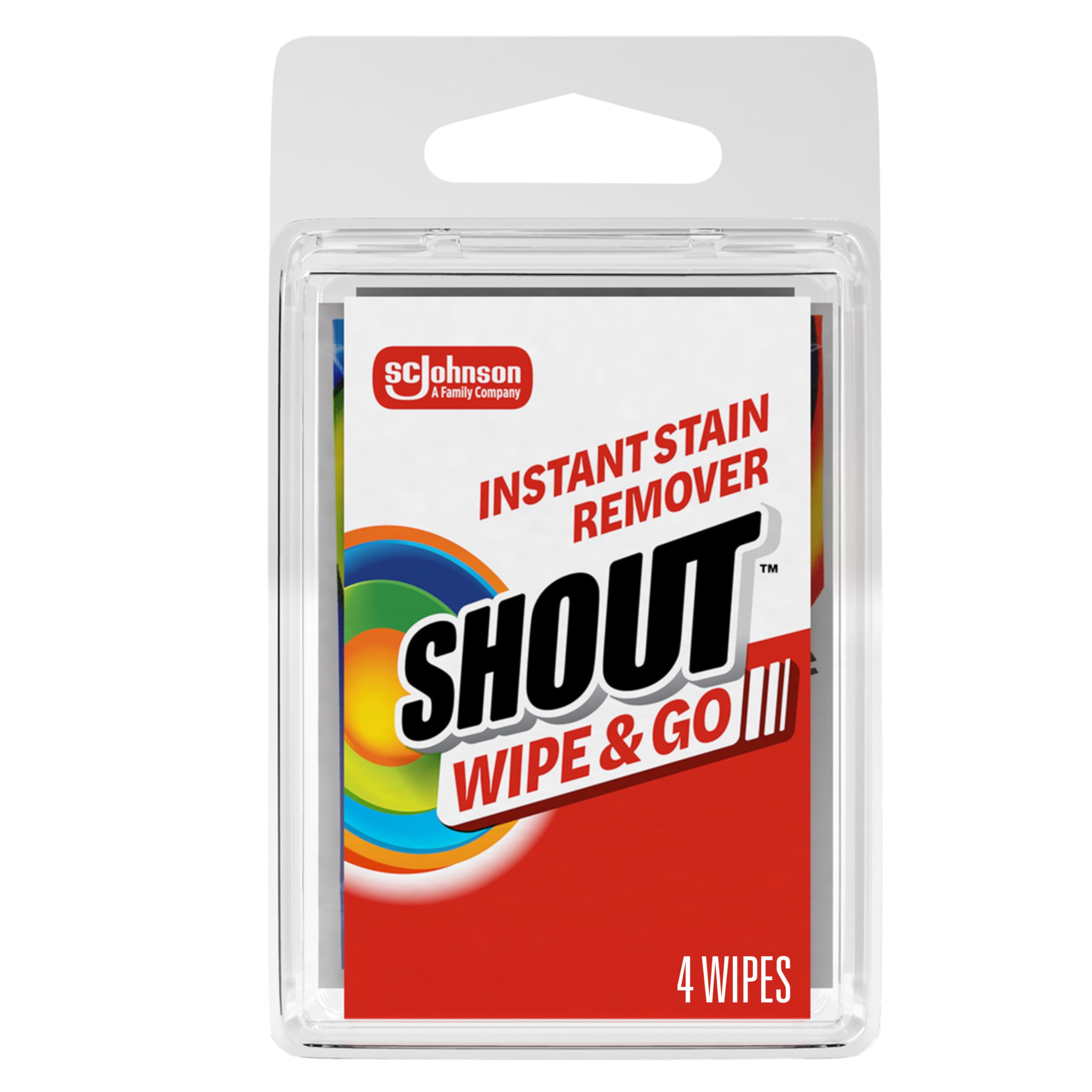Shout Wipe & Go Instant Stain Remover Wipes, No Wash Required, Safe on Colorfast Washables, Travel & Baby Diaper Bag Essentials, Removes Grass, Coffee, Makeup & More, 4 Wipes (Pack of 1)