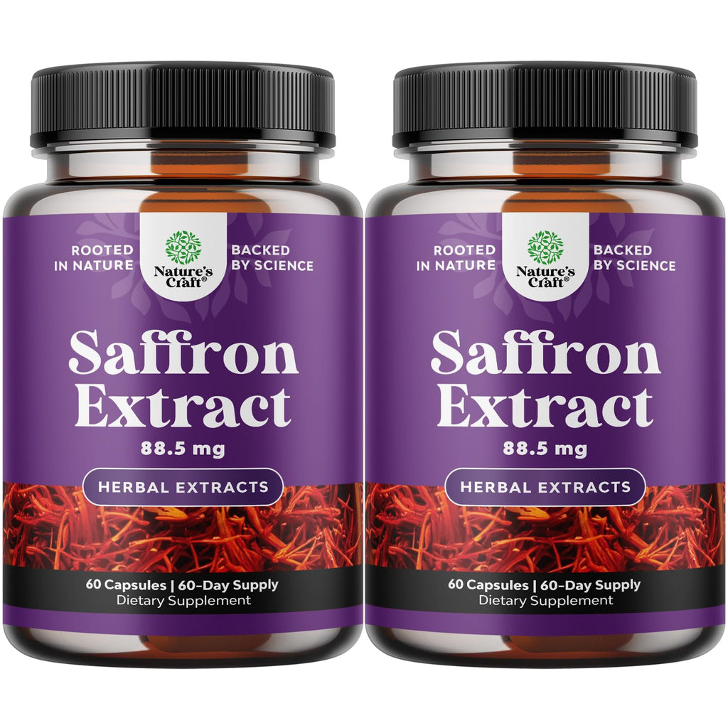 Pure Extract of Saffron Supplements - Crocus Sativus Flower of Saffron Extract Capsules for Good Mood, Metabolism Support & Eye Health - Vitality & Mood Enhancer for Women & Men - 60 Count - 2 Pack