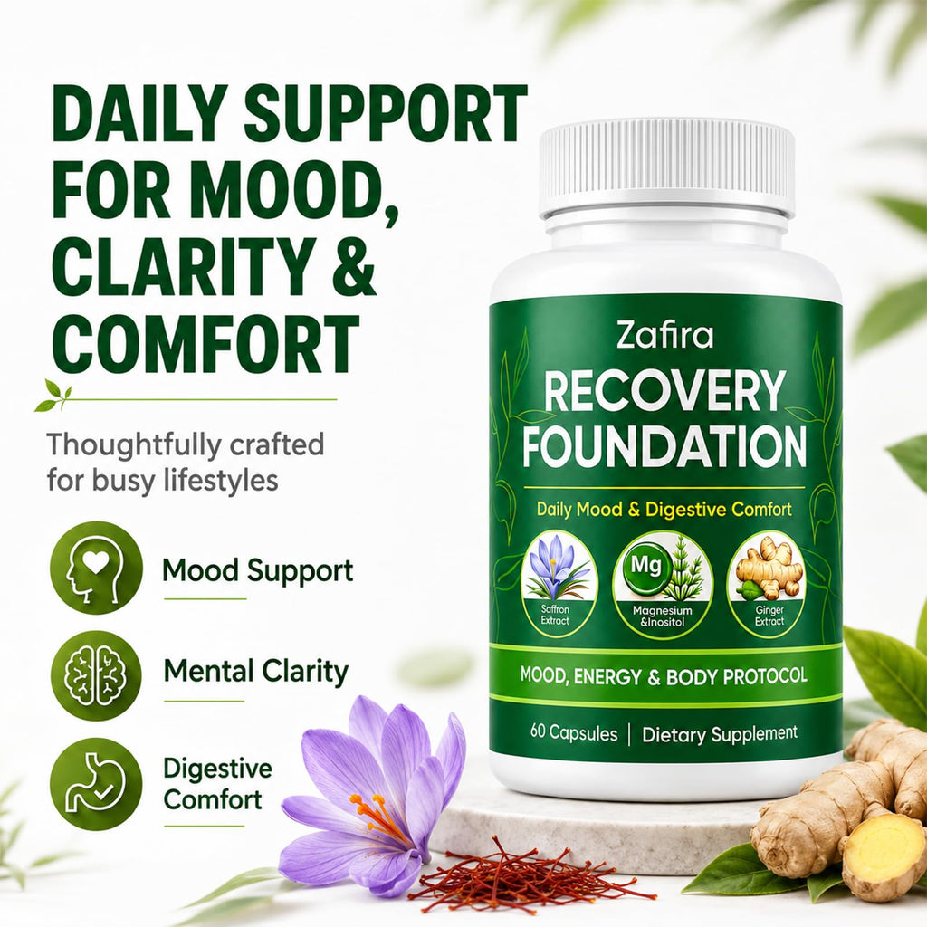 KWEZTY Zafira Organics, Zafira Organics Saffron Supplements, with Saffron Extract, Magnesium Bisglycinate, Ginger, Zinc, Vitamin D3 & B12, Mental Clarity, Hair & Mood Support, 60 Capsules