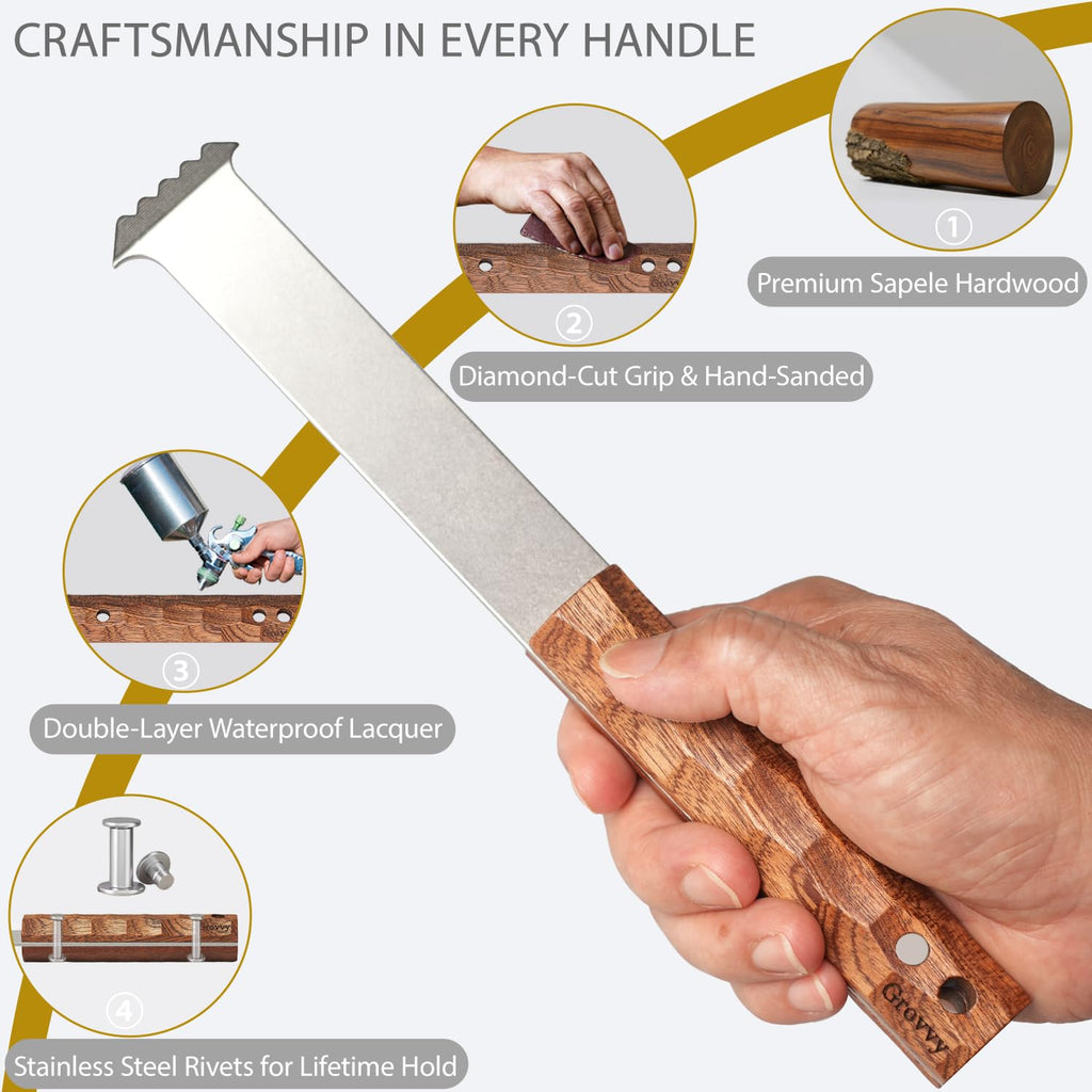 Upgraded Paver Removal Tool, Sapele Wood Handle & Dual-Height Joint Scraper