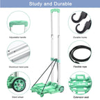Folding Hand Truck Dolly Cart,Collapsible Shopping Trolley,Mini Lightweight Hand Dolly,Backpack Trolley,Luggage Cart,Aluminum Telescopic Rod,2 Wheel Trolley Expandable Large Chassis,Mint Green