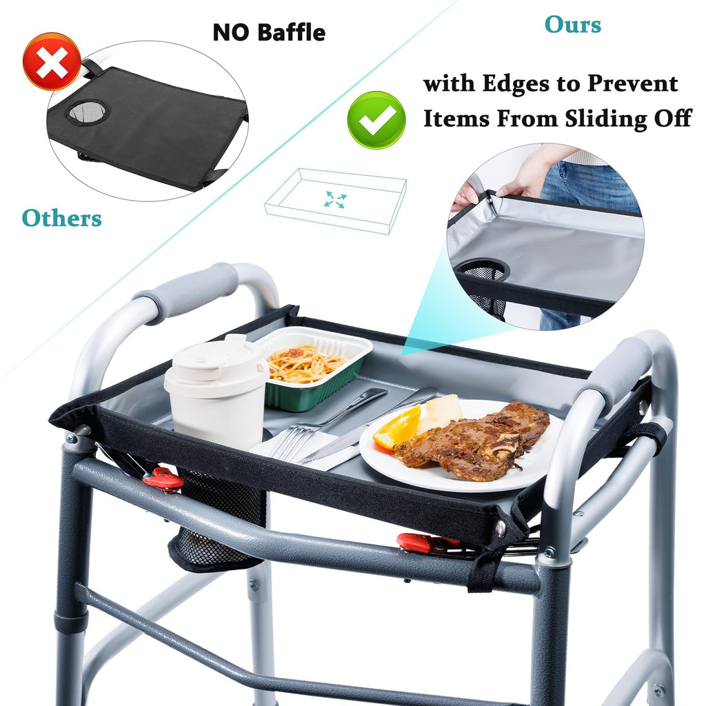 BAGSFY Walker Tray for Folding Walkers with Cup Holder – Hard Tray Table for Seniors,Easy Install, Universal Fit Walker Accessory for Meals, Drinks, Reading, Laptop