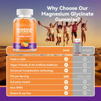 Magnesium Glycinate Gummies 600mg, Non-GMO, Gluten-Free, Magnesium Gummies for Adults & Kids, Sleep, Relaxation & Focus, Orange Flavor, 60 Count