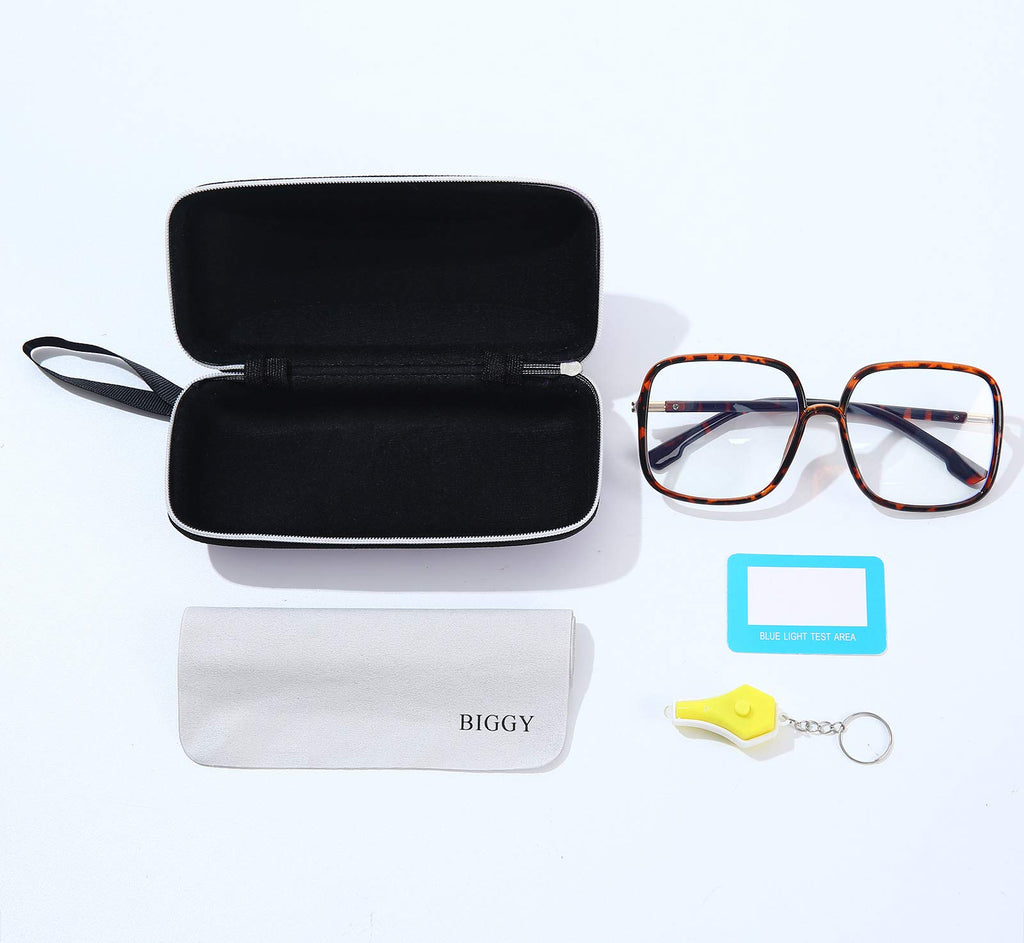 BIGGY Oversized Square Blue Light Blocking Glasses - Ultralight Anti Eyestrain | Reduce Eye Strain Nerd Glasses, Reading book/TV/Computer/Gaming Frames for Women Men, Anti UV (rectangle leopard)