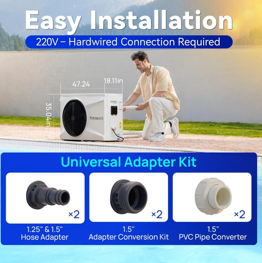 AQUASTRONG Inverter Swimming Pool Heat Pump,Pool Heater for Above Ground and Inground Pool Heating Smart WiFi Control and Cooling Pool Heater Pools Up to, 26000 Gallons