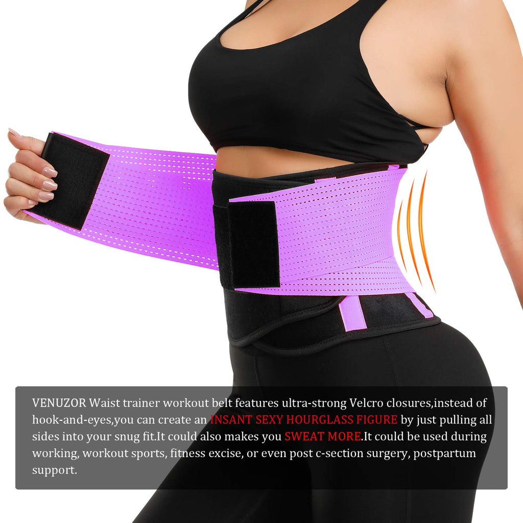 VENUZOR Waist Trainer Belt for Women - Waist Cincher Trimmer - Slimming Body Shaper Belt - Sport Girdle Belt (UP Graded)(Purple,S)