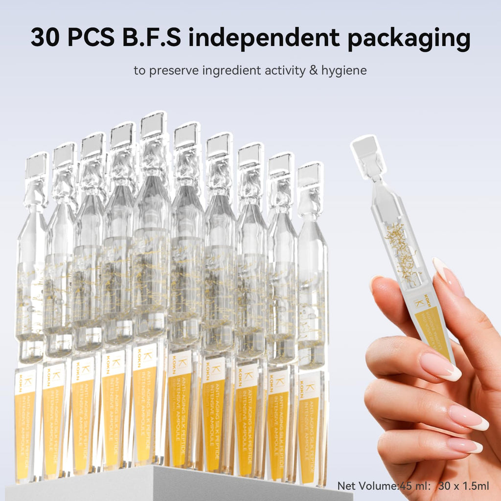 Silk Peptide Intensive Lifting Ampoule, Anti-Aging Hydrating Serum, KOKN™ Complex, Multi Peptide, Collagen, Niacinamide, 4D Hyaluronic Acid Serum for Wrinkles & Fine Lines & Radiance (1.5fl.oz)
