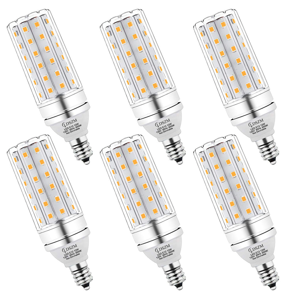 LDSZM E12 LED Bulbs 12W Candelabra led Light Bulb,100 Watt Equivalent 1200lm Warm White 3000K E12 Base LED Chandelier Light Bulbs Non-Dimmable LED Corn Bulbs, Pack of 6