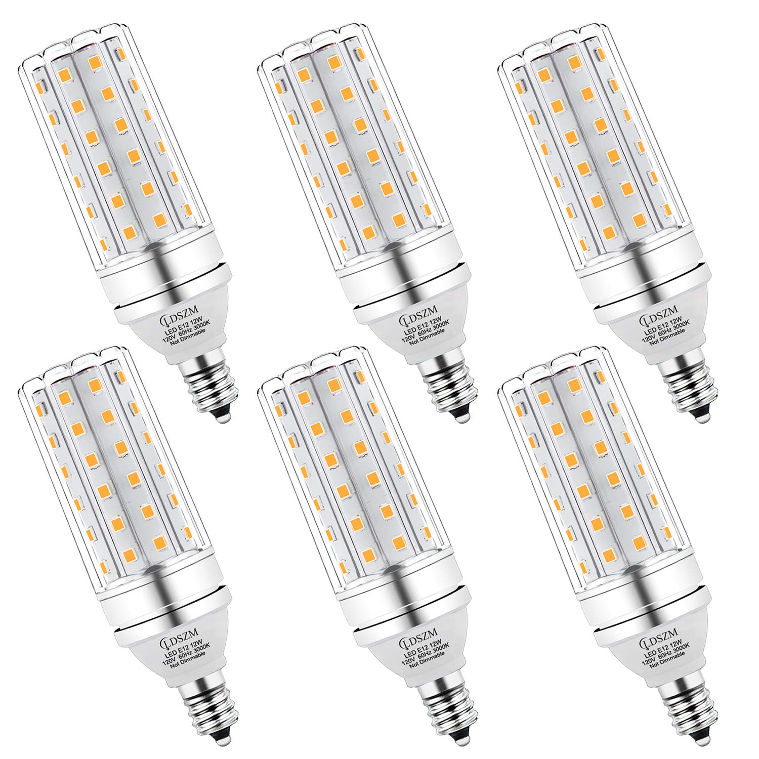 LDSZM E12 LED Bulbs 12W Candelabra led Light Bulb,100 Watt Equivalent 1200lm Warm White 3000K E12 Base LED Chandelier Light Bulbs Non-Dimmable LED Corn Bulbs, Pack of 6