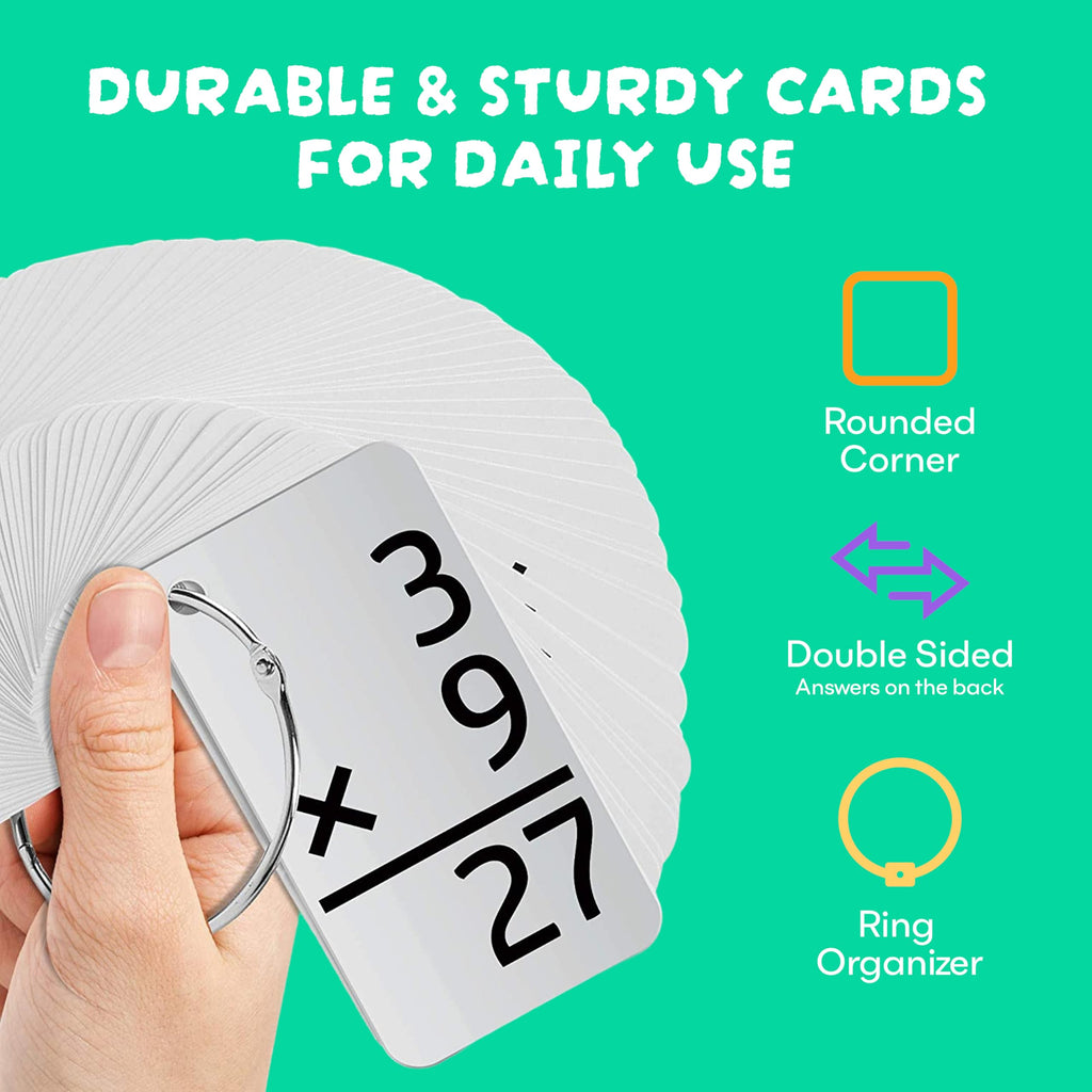 Star Right Multiplication Flash Cards - 169 Hole-Punched Math Study Multiplication Cards with 2 Binder Rings - Times Tables Practice Set for Kids Ages 8 and Up at Home or School