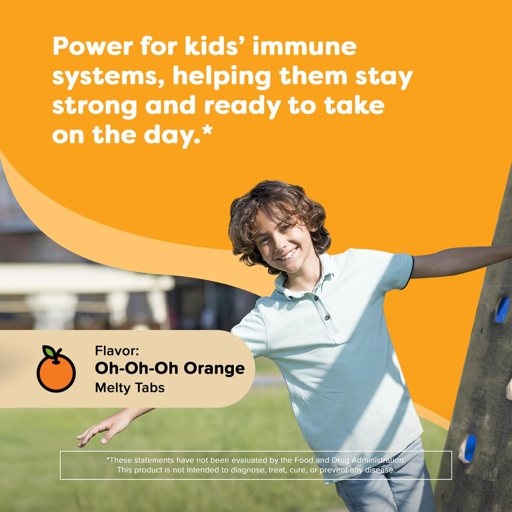Renzo's Invincible Kids Vitamin C with Elderberry Vitamin C and Zinc, Dissolvable Kids Vitamins for Immune Support, Sugar-Free Melty Tabs, Orange Flavor, 60-Count (1-2 Month Supply)