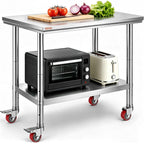 Vevor Mophorn Stainless Steel Work Table 36x24 Inch with 4 Wheels, Casters Heavy Duty Food Prep Worktable for Commercial Kitchen Restaurant, Silver