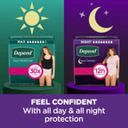 Depend Night Defense Adult Diapers, Incontinence & Postpartum Bladder Leak Underwear for Women, Disposable, Overnight, Extra-Large, Blush, 48 Count (4 Packs of 12), Packaging May Vary