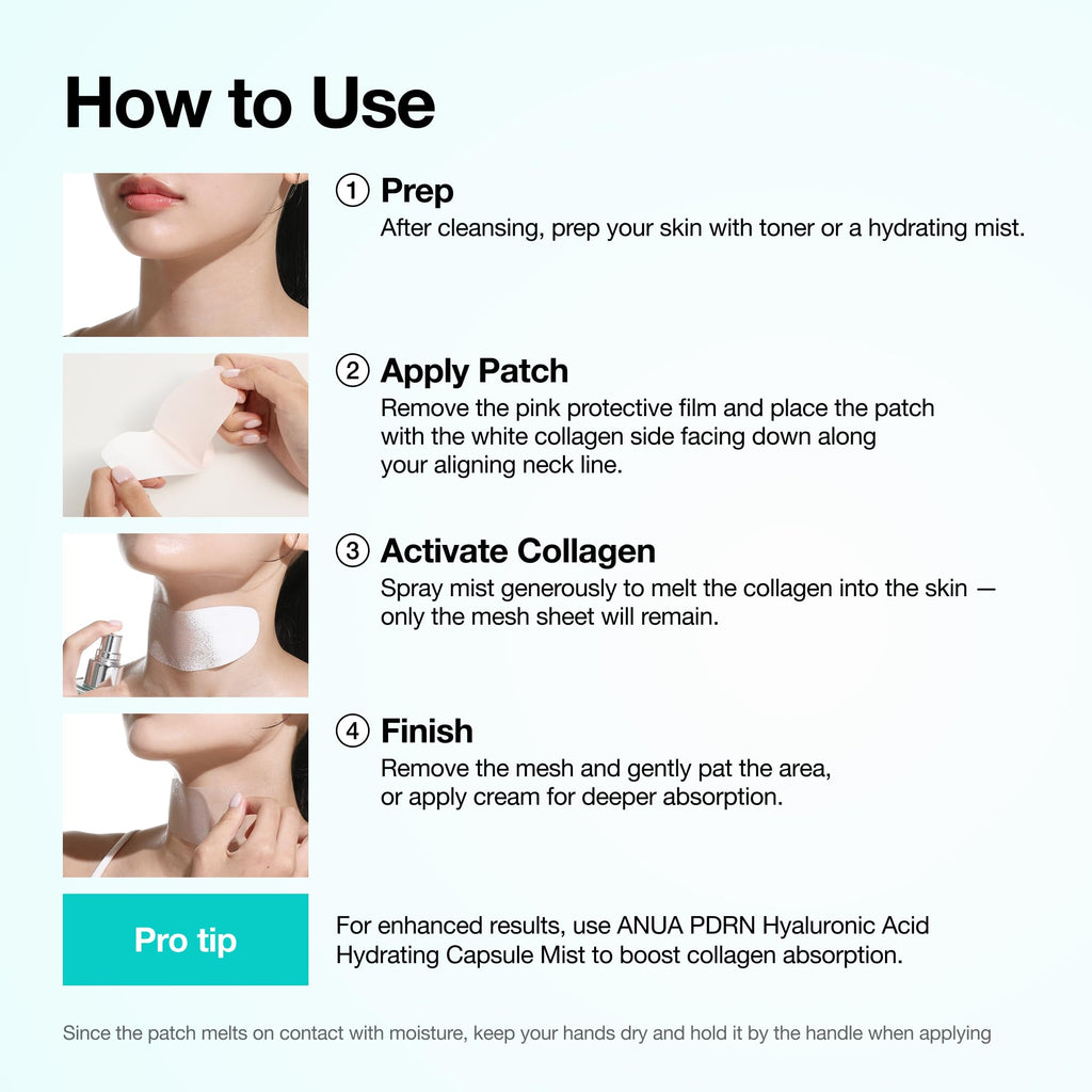 Anua PDRN Collagen Melting Patch for Neck, Lifting and Firming, Thin Film Patch for Neck Fine Lines & Forehead, Plumping Effect with Salmon DNA, Korean Skincare, 0.02g x 4EA