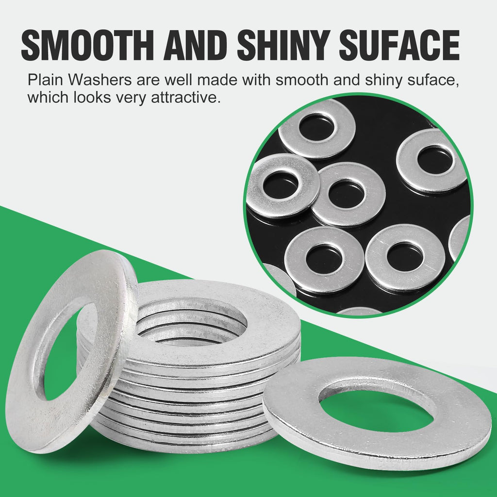Zernmiarder 3/8" Stainless Steel Flat Washers - 13/16" Outside Diameter, 304（18-8） Stainless Steel Washers Metal Washer for Screws Bolts, Pack of 100