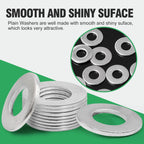 Zernmiarder 3/8" Stainless Steel Flat Washers - 13/16" Outside Diameter, 304（18-8） Stainless Steel Washers Metal Washer for Screws Bolts, Pack of 100
