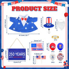 MOVINPE 4th of July Porch Goose Outfit, 250th Anniversary Patriotic Costume Set for 23'' Lawn Goose Statues – Door Sign, Dress Coat, Top Hat, Fake Beard, Flags & Balloons Uncle Sam Lawn Decor