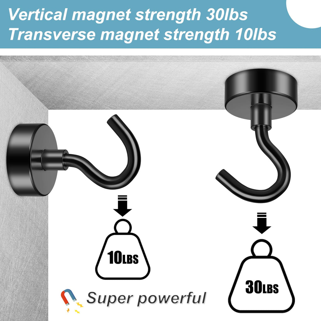 FINDMAG 100 Pack 30 LBS Magnetic Hooks Neodymium Magnet Hooks for Hanging, Magnetic Hooks Magnets with Hook for Bathroom, Kitchen, Towel, Office, Garage, Black