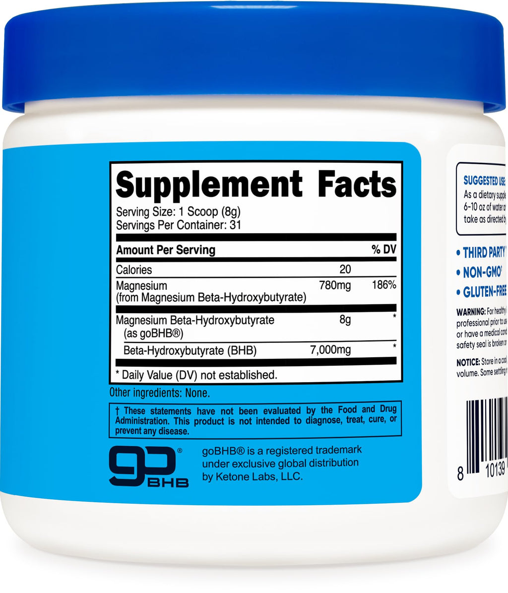 Nutricost Magnesium BHB Salts (250 Grams, Unflavored) - Exogenous Ketone Supplement, 6.5g Beta-Hydroxybutyrate Per Serving