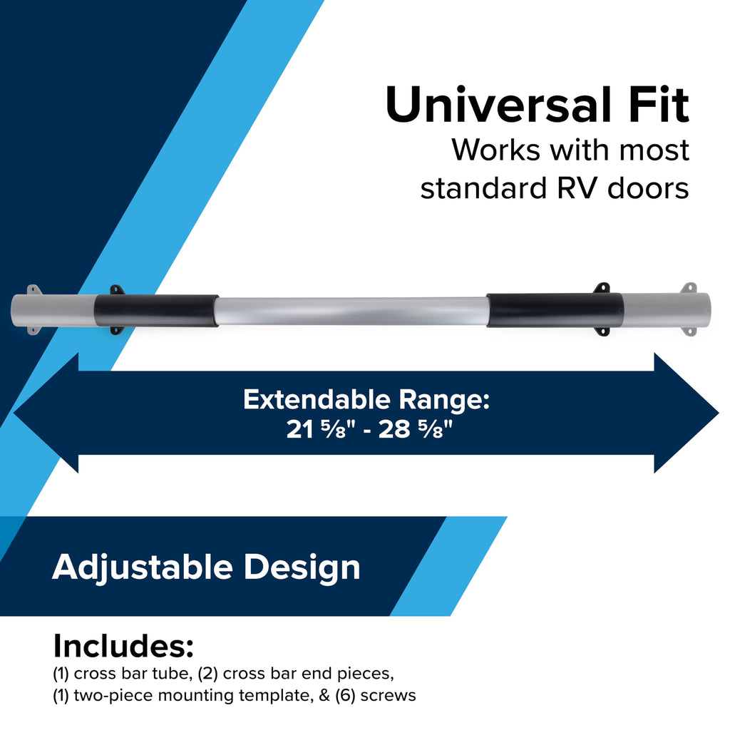Camco Camper/RV Screen Door Cross Bar - Protects the Screen Door & Allows for Easier Exit from Travel Trailer - Adjusts from 21-5/8-Inches to 28-5/8-Inches (42183)