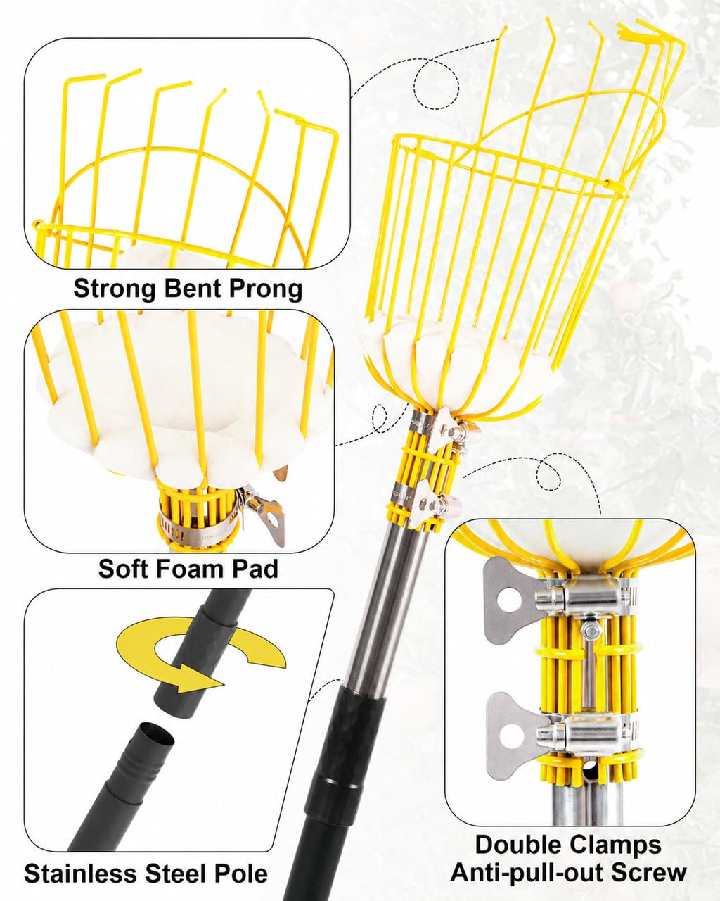 BlumeTrec 6.5FT Fruit Picker with Basket, Apple Picking Tool 35–77 Inch Adjustable Pole, Long-Handle Mango Grabber, Tree Fruit Catcher for Harvesting Lemon Pear Orange Avocado Peach Citrus Grapefruit