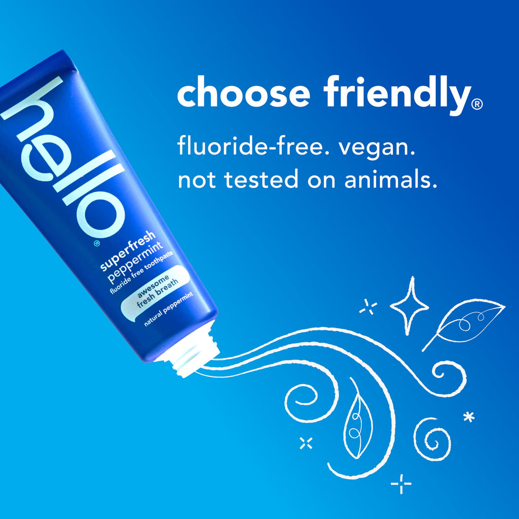 Hello Superfresh Natural Peppermint Fluoride Free Toothpaste for Bad Breath, 5 Oz, Minty Bad Breath Toothpaste, SLS Free, Vegan, Helps Whiten Teeth by Removing Surface Stains (Pack of 3)