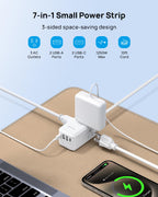 TROND 20W USB C Travel Power Strip - Ultra Thin Flat Plug, Small 10ft Long Extension Cord Wall Mount, 3 Side Outlet Extender for Nightstand, Dresser, Couch, TV, Cruise Essentials, White