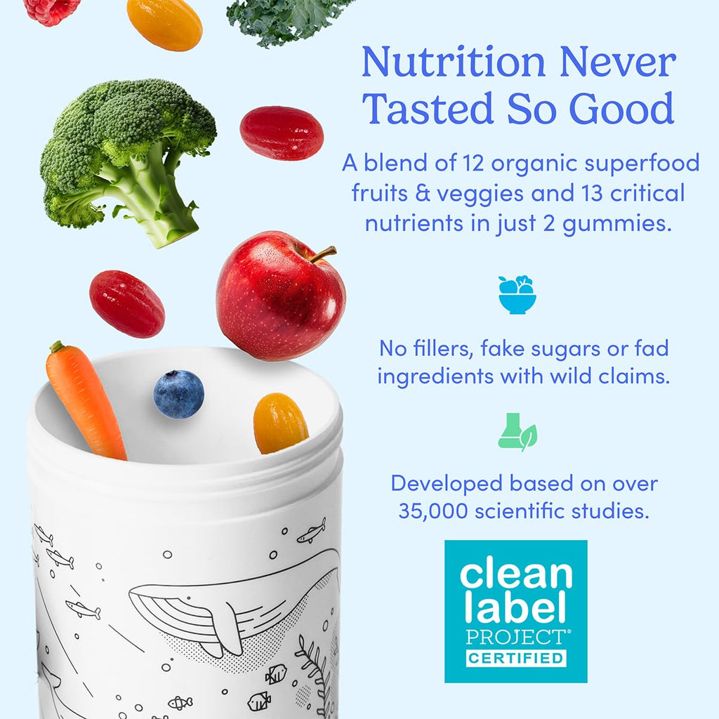 FIRST DAY Women’s Daily Supercharge Multivitamin Gummies – Vitamins A, B1, B6, B12, C, D3, E & K + Magnesium, Zinc, Biotin – Made w/Organic Fruits & Veggies, Only 2g Sugar – 2-Pk, 60 Day Supply