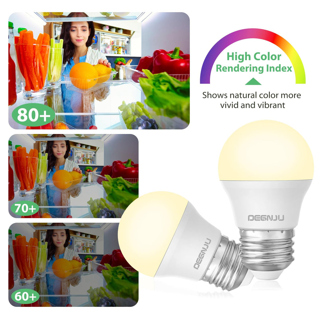 DEGNJU LED Refrigerator Light Bulb, 40W Equivalent, 120V, Fridge Light Bulb 2700K Soft White, A15 Appliance Bulb 5.5W for Freezer, 650LM, E26 Standard Base, 120V, Non-Dimmable, 4 Pack