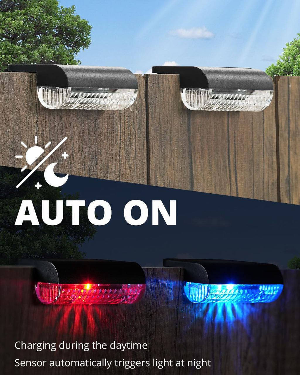 Herzila 16 Pack Solar Deck Step Lights Outdoor,Color Changing Solar Fence Lights Led Auto Dusk-to-Dawn, Waterproof Color Changing for Step, Fence, Railing Patio, Balcony
