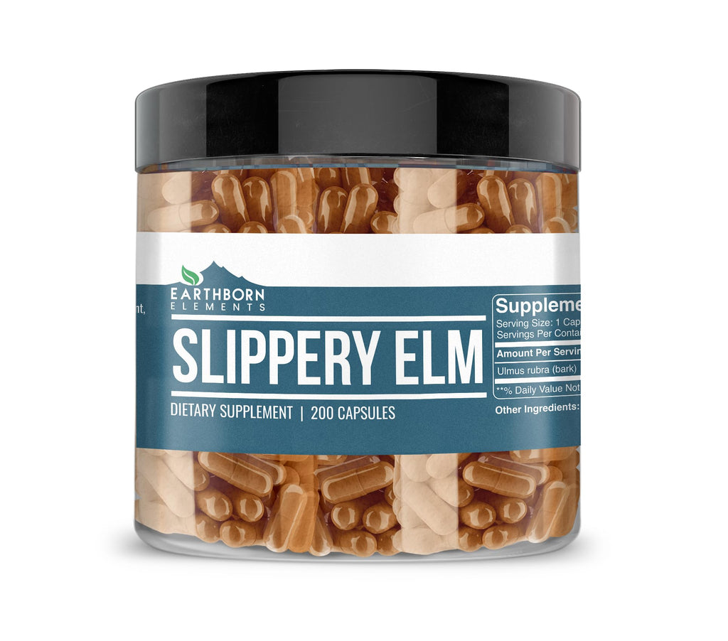 Earthborn Elements Slippery Elm 200 Capsules, Pure & Undiluted, No Additives