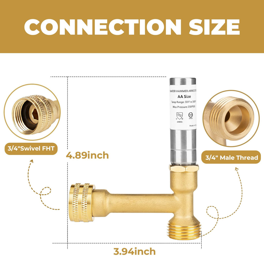 SECKWHALE Tee Stainless Steel Water Hammer Arrestor for Washing Machine, 3/4" Male GHT & 3/4" Swivel Female GHT, Angle(Pack-2)