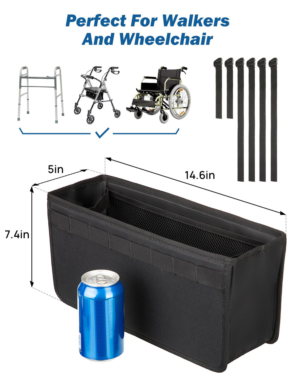 JOYTUTUS Walker Basket for Folding Walker, Basket for Walkers for Seniors,Rollator Walkers Storage Bag, Can be Installed Outside or Inside of Walker, Wheerchair
