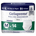 NorthShore GoSupreme Overnight Pull-On Underwear, 8-Hour Leak Protection, Medium, 14-Count Bag, White, (30-40 in Waist), Unisex Adult Diapers