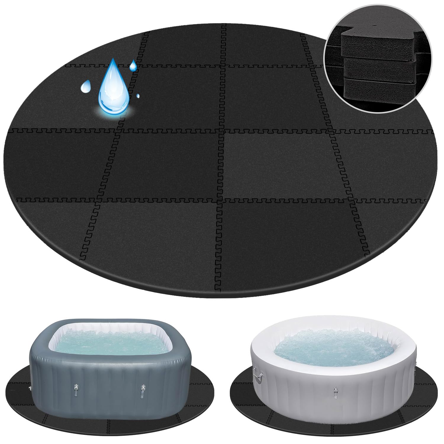 78 Inch Round Hot Tub Mat - Extra-Thick Interlocking Hot Tub Protective Pad Spa Pool Foam Insulation Mat Ground Base Flooring Protector for Portable Inflatable Hot Tub Accessories Outdoor Indoor