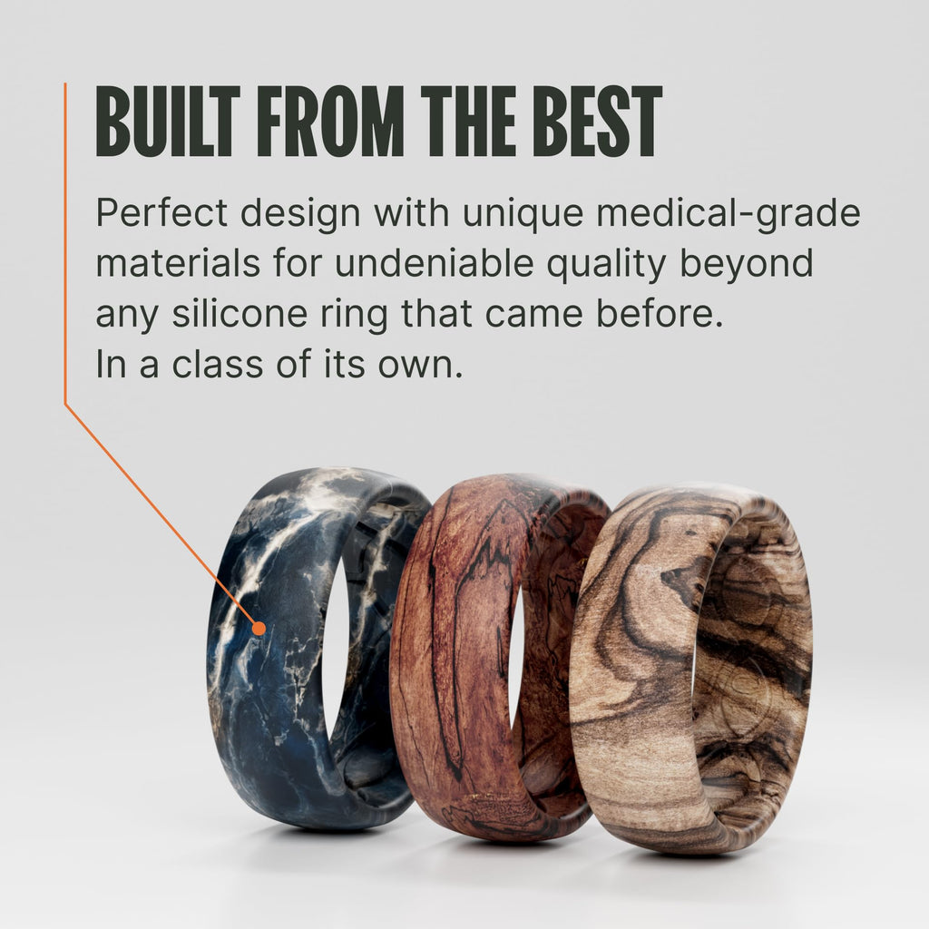 Groove Life Men's Silicone Ring, Breathable Wedding Band, Burled Walnut 10