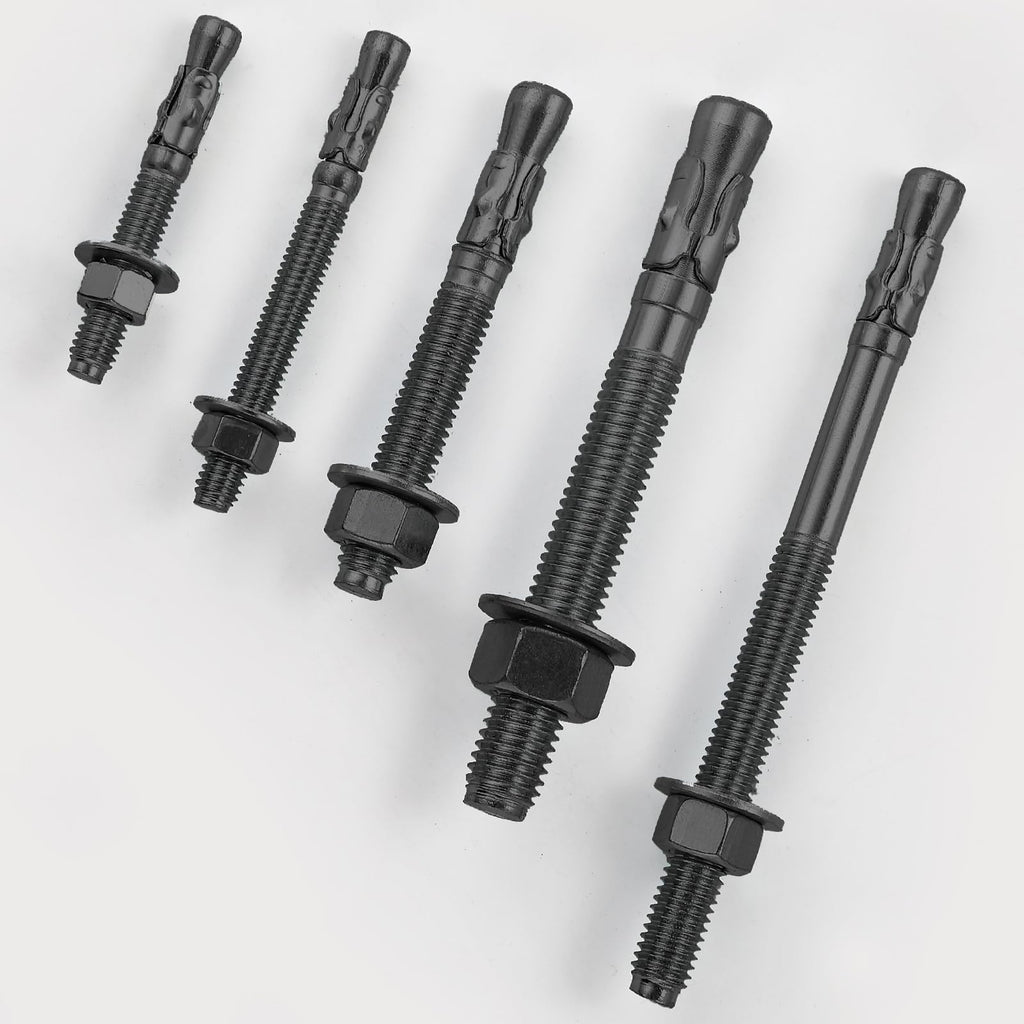 Wensilon 100Pcs 3/8x3 Inch Standard Fasteners for Heavy-Duty Black Wedge Anchors for Cement and Concrete