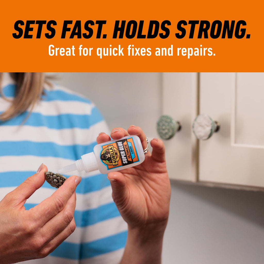 Gorilla Ultimate Super Glue, Fast Set Time, Clear, 15 g, 2-Pack