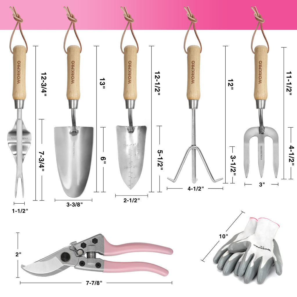 WORKPRO 8-Piece Pink Garden Tool Set - Pink