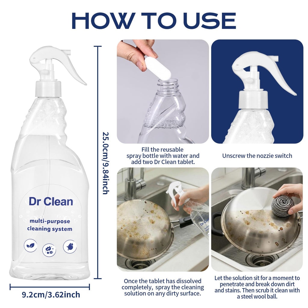 Dr Clean Updated Spray Cleaner for Ovens,Concentrated Cleaning Tablets, Instant Dissolving, Stain Removal Spray, Multi-Surface Cleaner for Kitchen, Bathroom & More (30PCS)