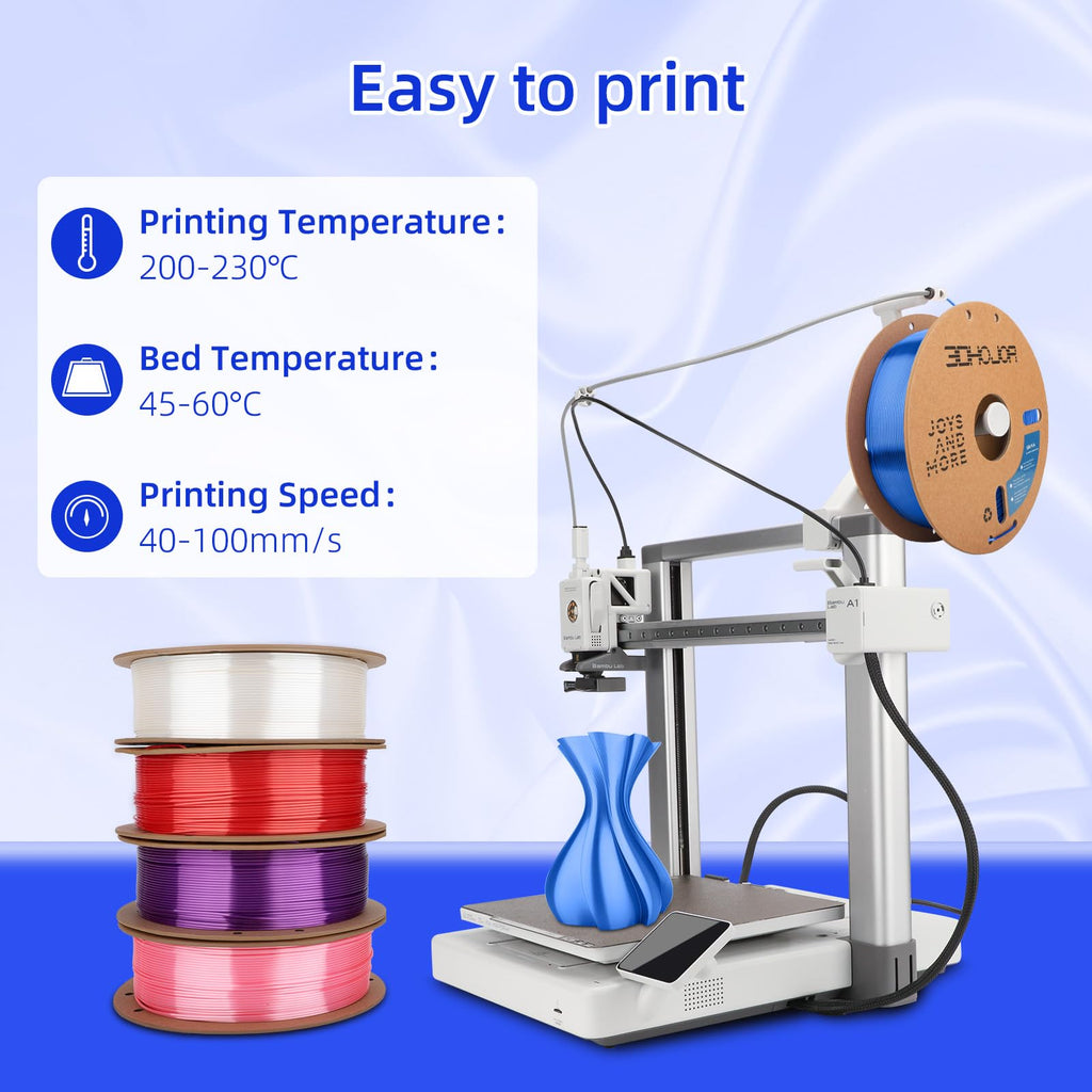 3DHoJor Silk PLA Filament 1.75mm, PLA Filament 1.75mm Silk Shiny 3D Printer Filament, 1kg*2 Cardboard Spool, Dimensional Accuracy +/- 0.03 mm, Fit Most FDM Printer(Silk Red+Blue)