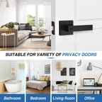 Plustool 3 Pack Matte Black Door Handles, Keyless Interior Door Knobs, Privacy Door Lever Locksets for Bedroom Bathroom, Heavy Duty Square Door Lock, Reversible for Left&Right Handled Doors