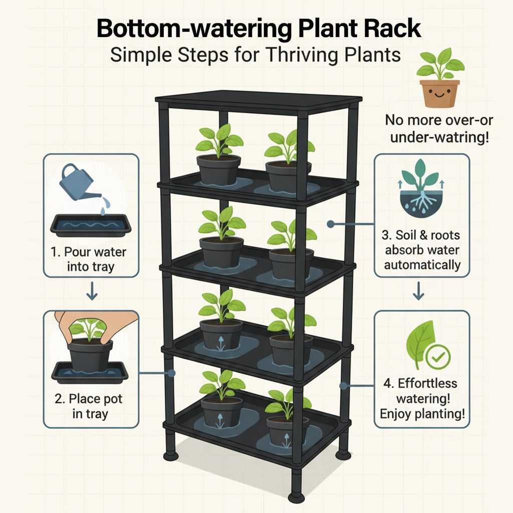 RooTrimmer 5-Tier Seed Starter Trays, Plant Stand, with Bottom-Watering Design– Reinforced Thickened Shelf for Small Pots, Balcony/Indoor Seed Starting & Greenhouse, Black