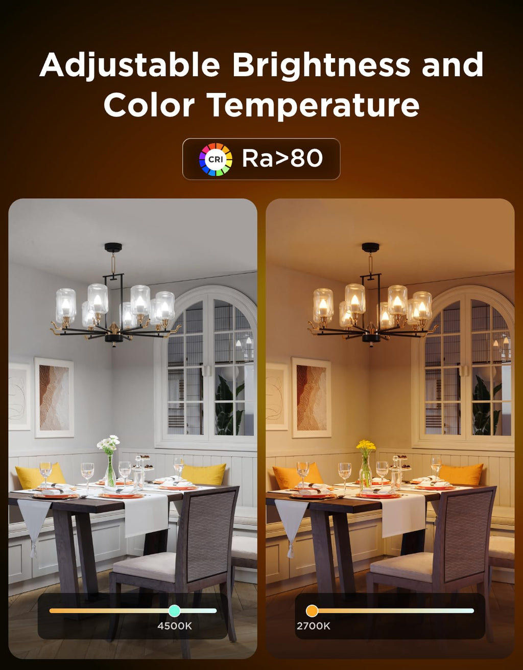 Govee E12 Led Bulb, Smart Light Bulbs for Chandelier/Living Room, Color Changing Candelabra Bulbs Work with Matter, Alexa, Google Assistant, 40 Watt Equivalent, 450 LM, 80 CRI, 2.4Ghz Only, 4 Pack
